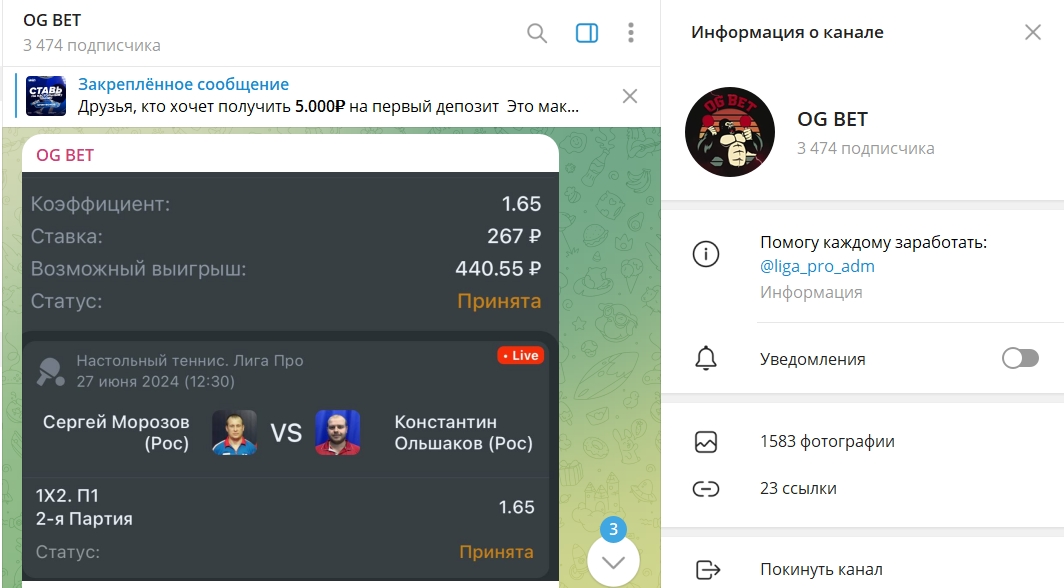 Рисунок 3. Что известно о канале в телеграмме OG BET